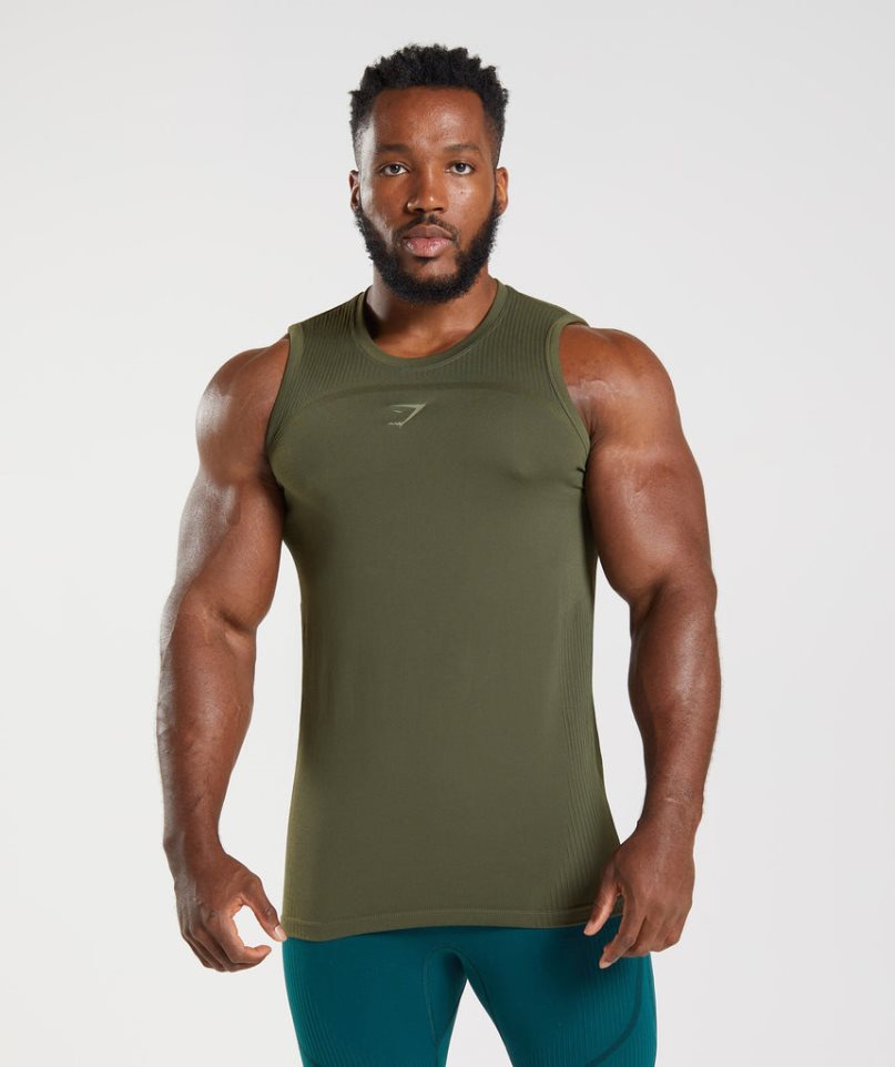 Men\'s Gymshark 315 Seamless Tanks Olive | CA AN0835